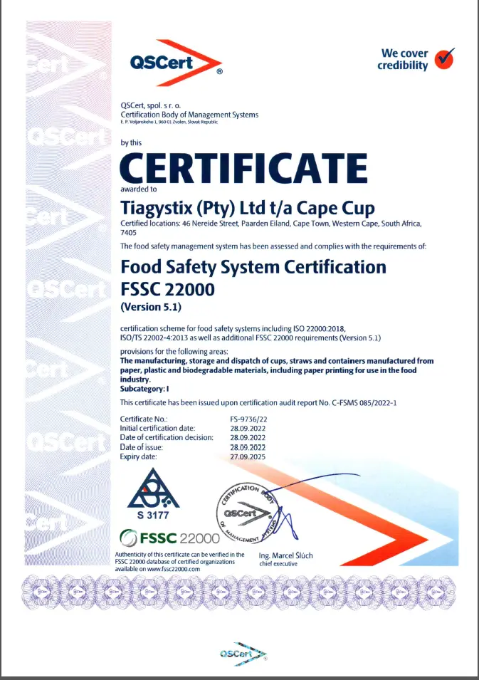 Food Safety System Certificate