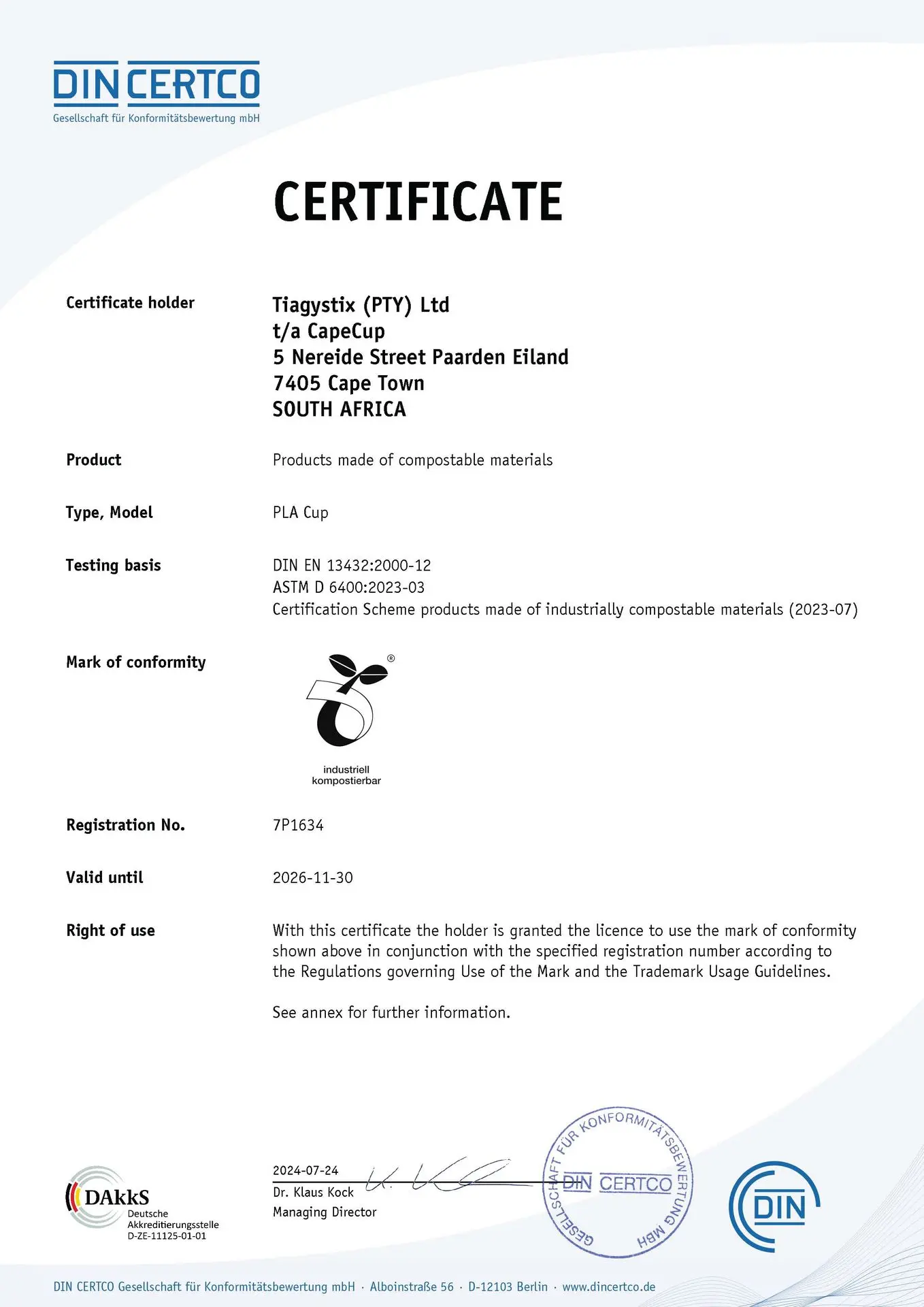 PLA Cup certificate