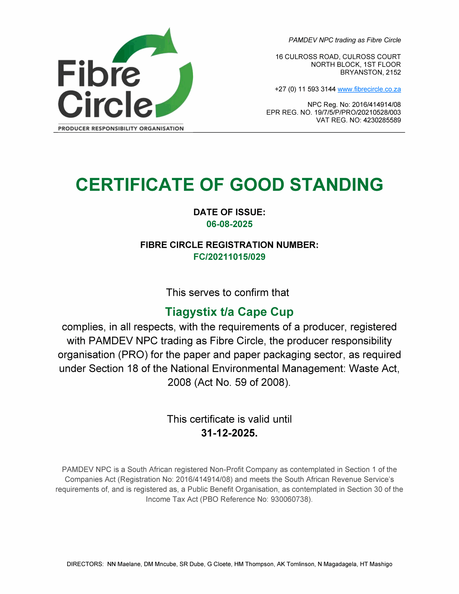 Fibre Circle certificate
