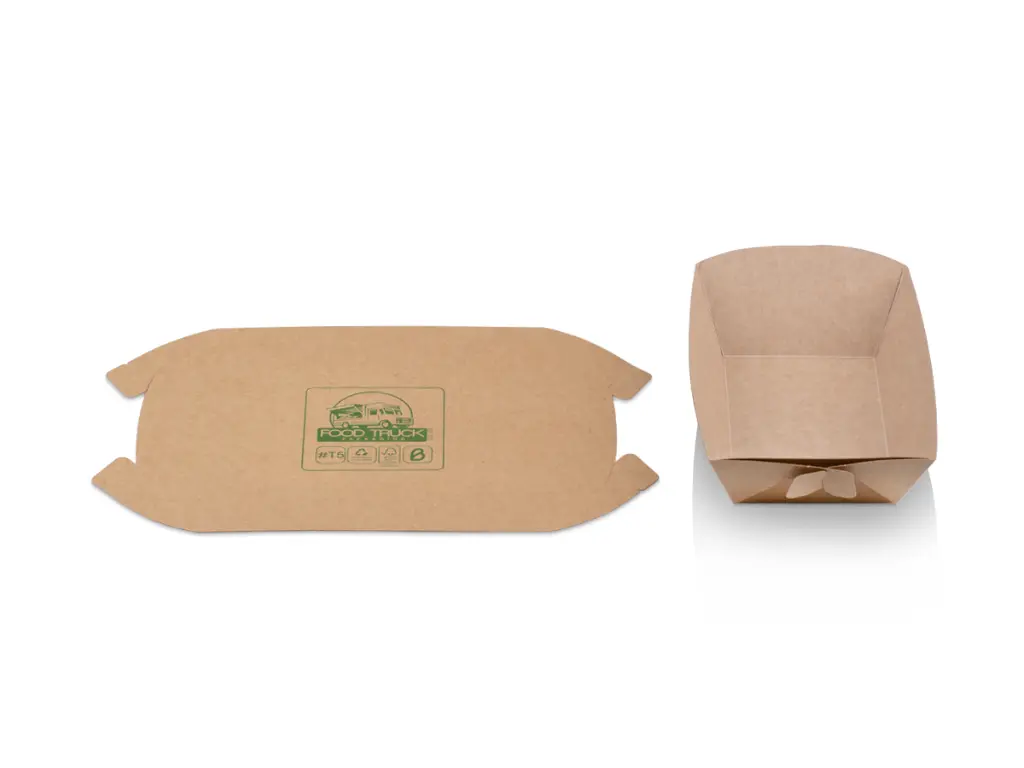 Bio Flat Pack Food Tray #T5 - Flat and Folded view.webp