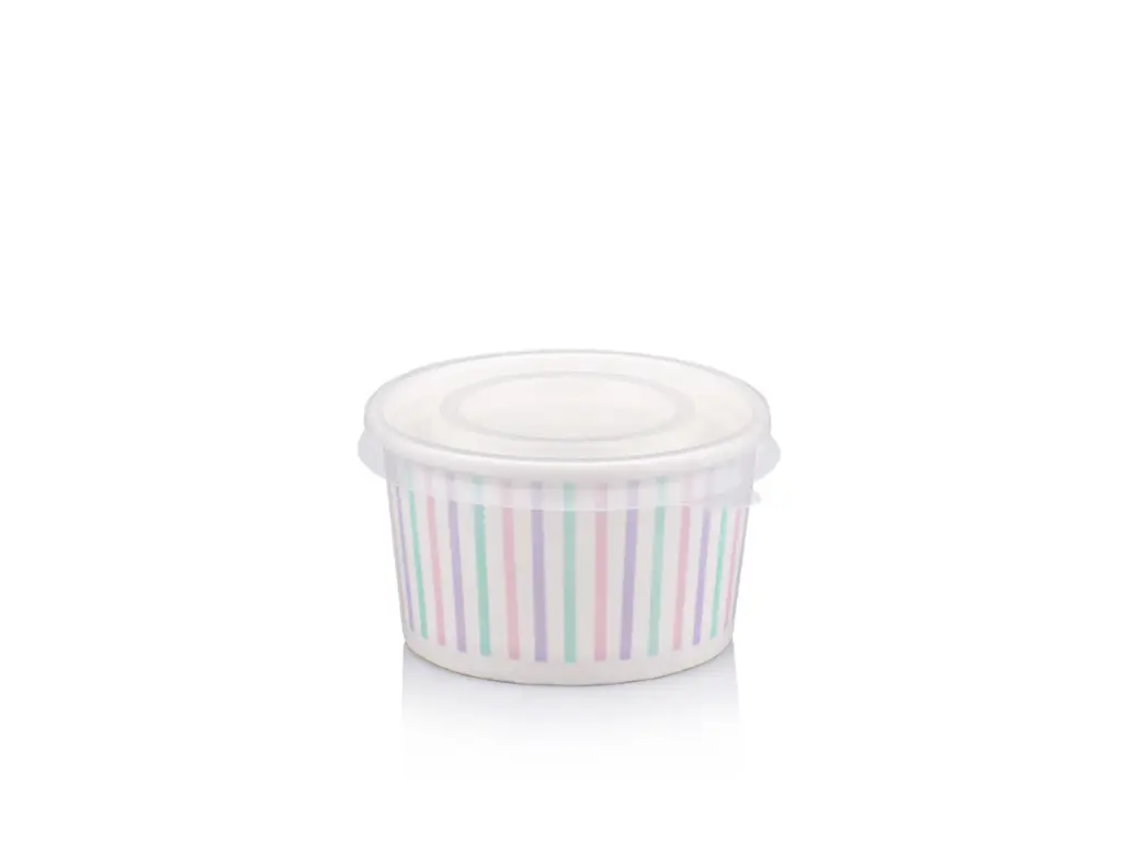 90 ml Multicolour Stripe Vintage Ice Cream Tub with Flat Lid.webp