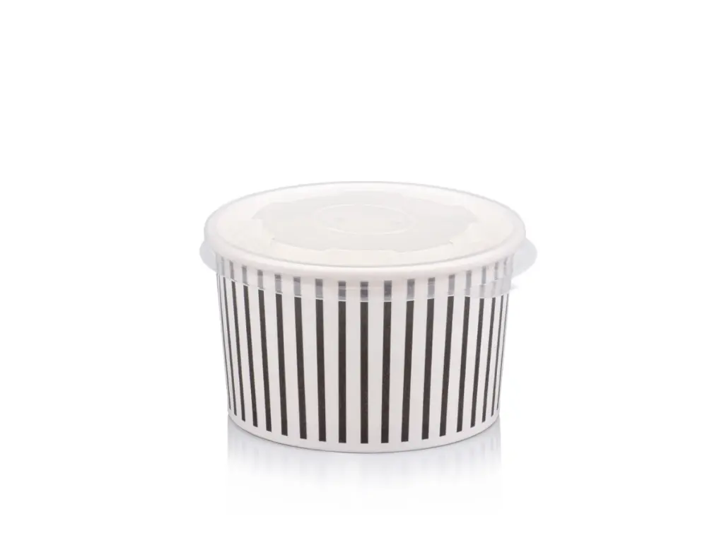 150 ml Black Stripe Vintage Ice Cream Tub with Flat Lid.webp