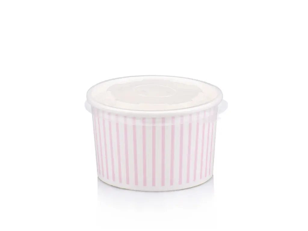 150 ml Pink Stripe Vintage Ice Cream Tub with Flat Lid.webp
