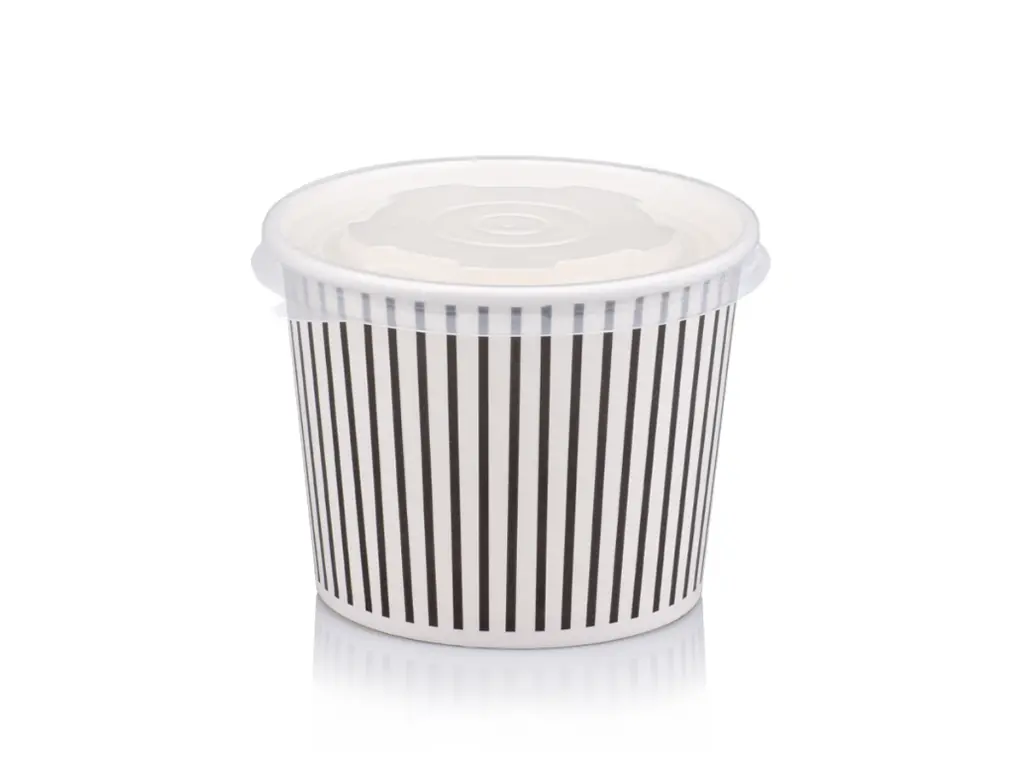 350ml Black Stripe Vintage Ice Cream Tub & PP Flat Lid ICEV-STbl12 .webp
