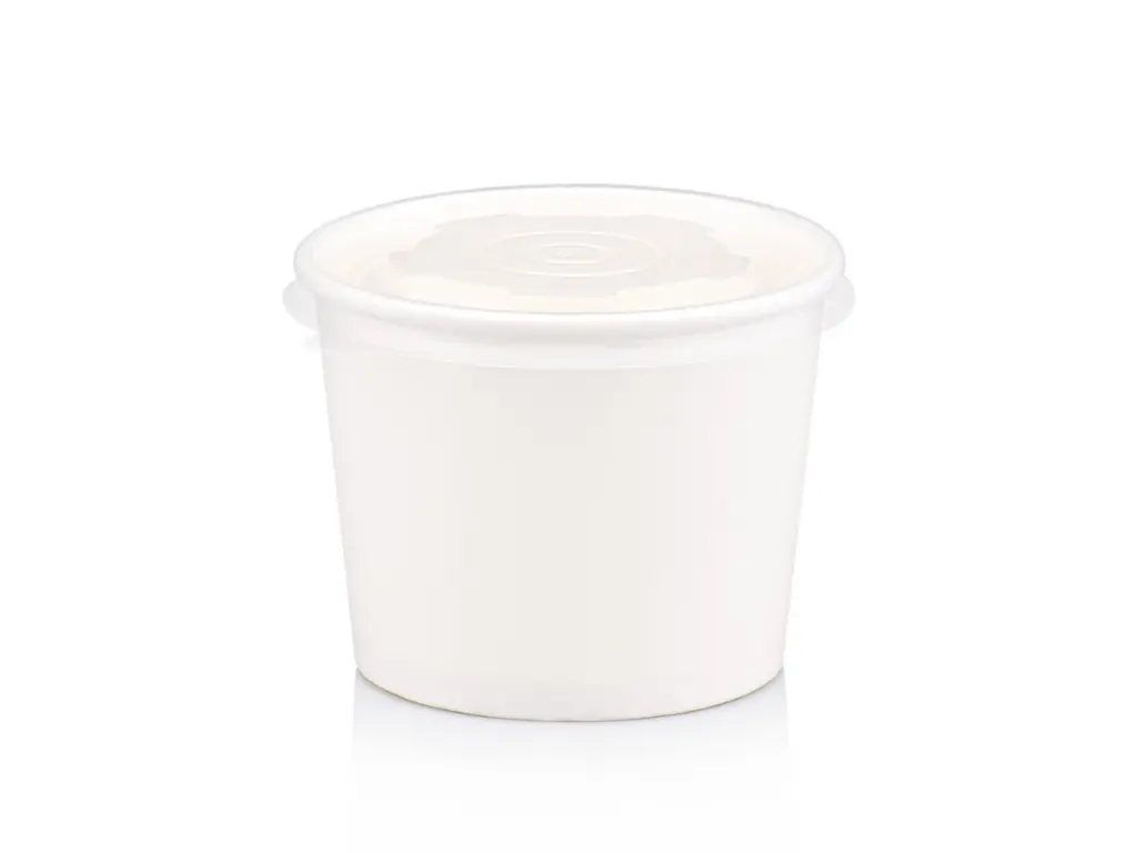 350ml White Stripe Vintage Ice Cream Tub with Flat Lid.webp