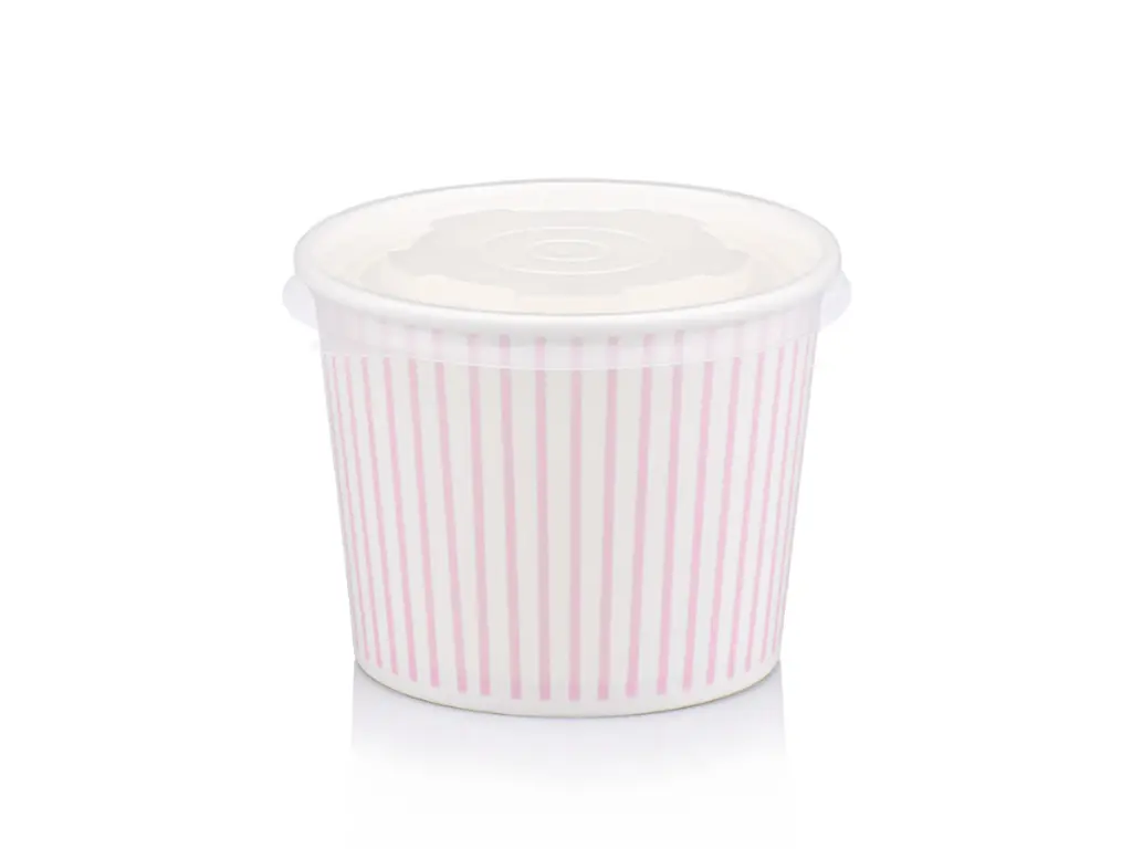 350ml Pink Stripe Vintage Ice Cream Tub & Flat Lid.webp