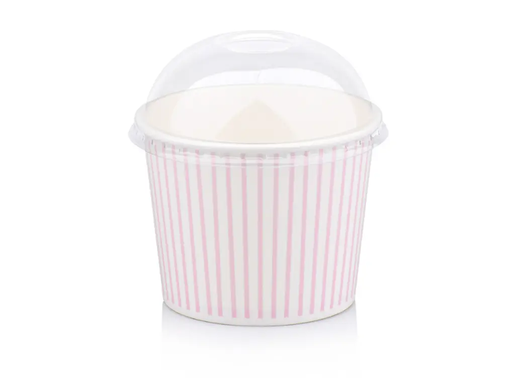 350ml Pink Stripe Vintage Ice Cream Tub & Dome Lid.webp
