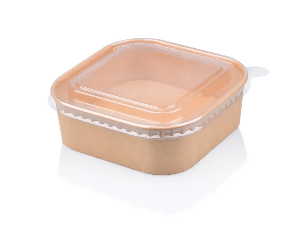 1L Kraft Square Bowl with lid (1PE) FOOD-SQKBWL1L.webp
