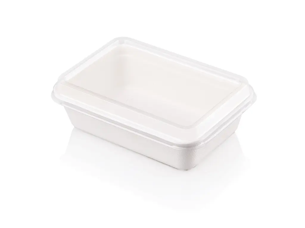NEW Rectangular Sugar Cane Meal 350ml Container & Lid FOOD-MEAL400.webp