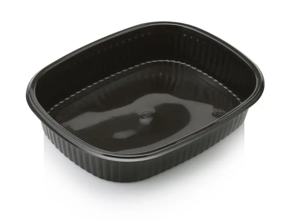 Oval Meal Container - with Compartments | Black Plastic | Microwavable | 250's - Z