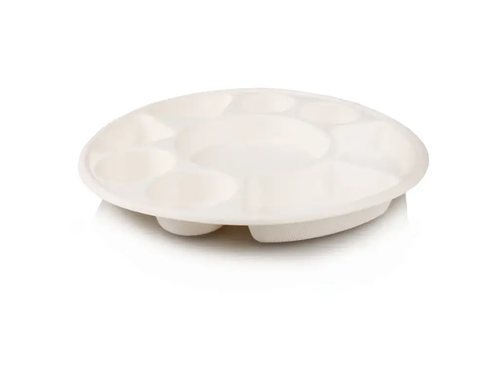 Round Sugarcane Plate - 9 Compartment - Deep (Large)