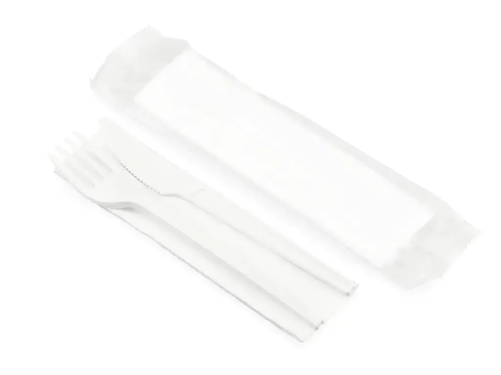 Picnic Set - 16cm CPLA Cutlery | Knife, Fork & Napkin | Wrapped BioBag | 50's - AJ