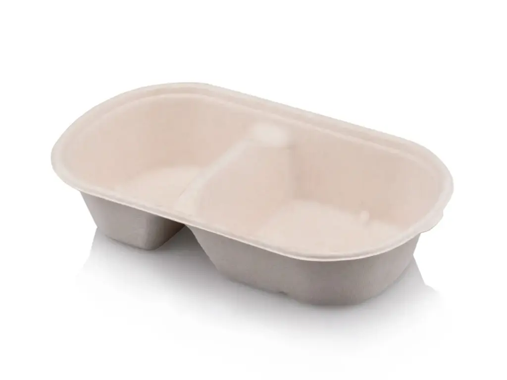 Meal Container: Sugarcane Oval - 850ml 2 Compartments 