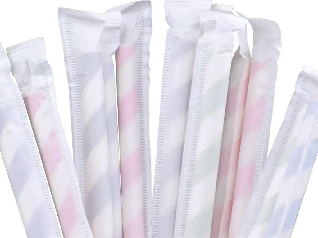 10mm Paper Straws - Wrapped | Assorted Colour -Stripe | 1000's