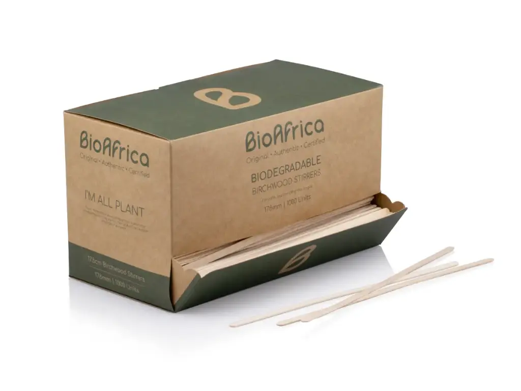 17.8cm Birchwood Stirrer | Unwrapped | KRAFT Dispenser Box | 1000's  