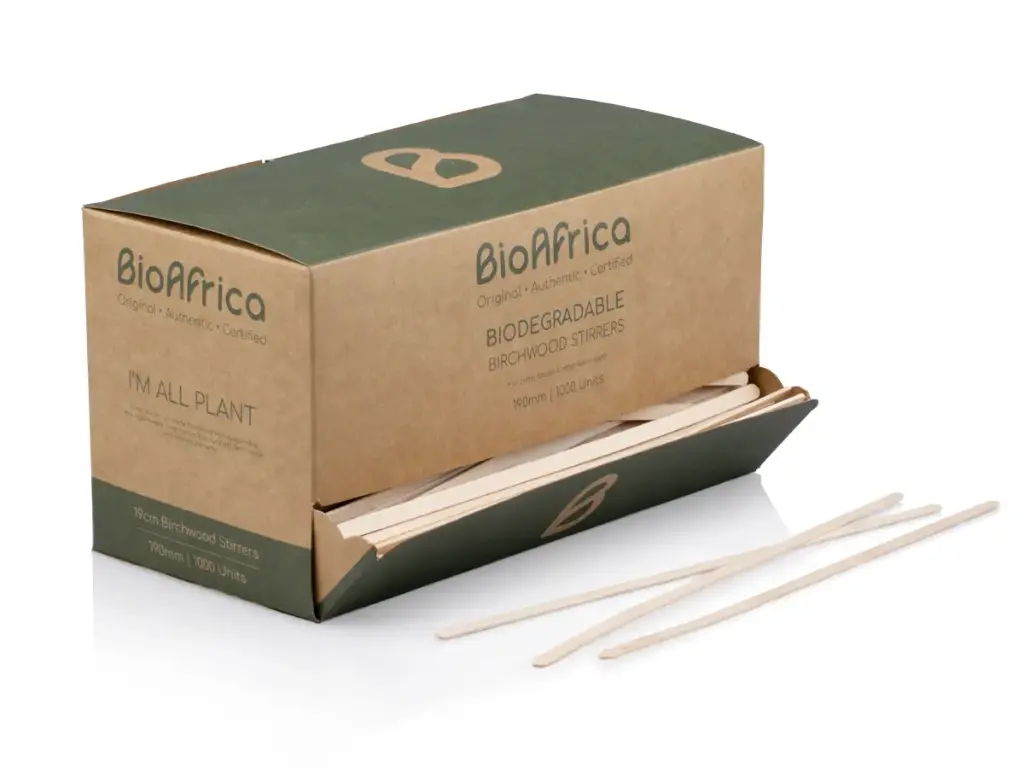 19cm Birchwood Stirrer | Unwrapped | KRAFT Dispenser Box | 1000's 