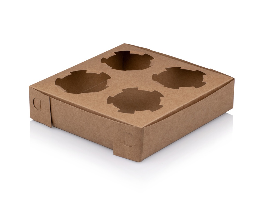 Flat Packed Carry Tray | 4 Cup | Kraft Paper | 50's - CCP